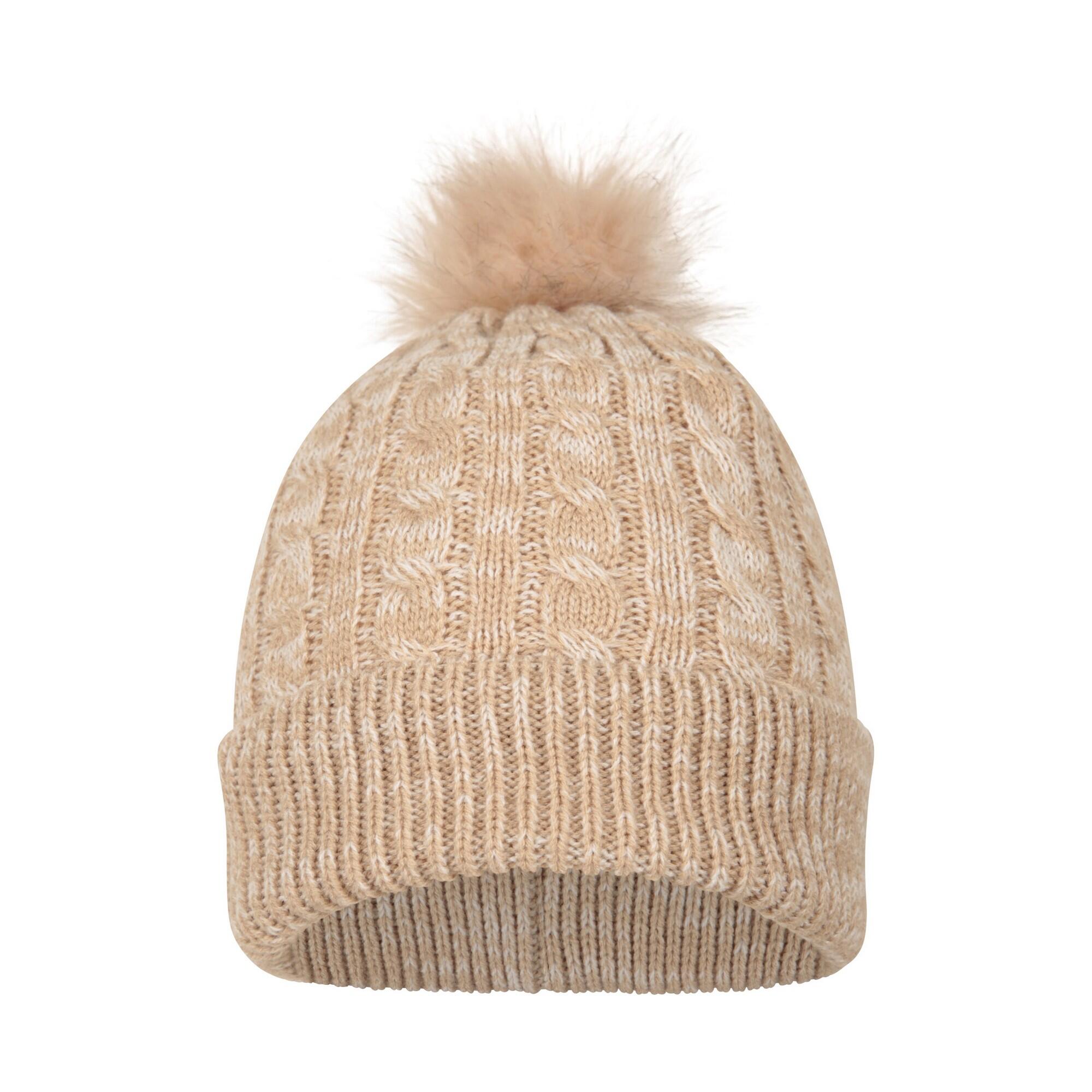 MOUNTAIN WAREHOUSE Womens/Ladies Pom Pom Faux Fur Lined Beanie (Beige)