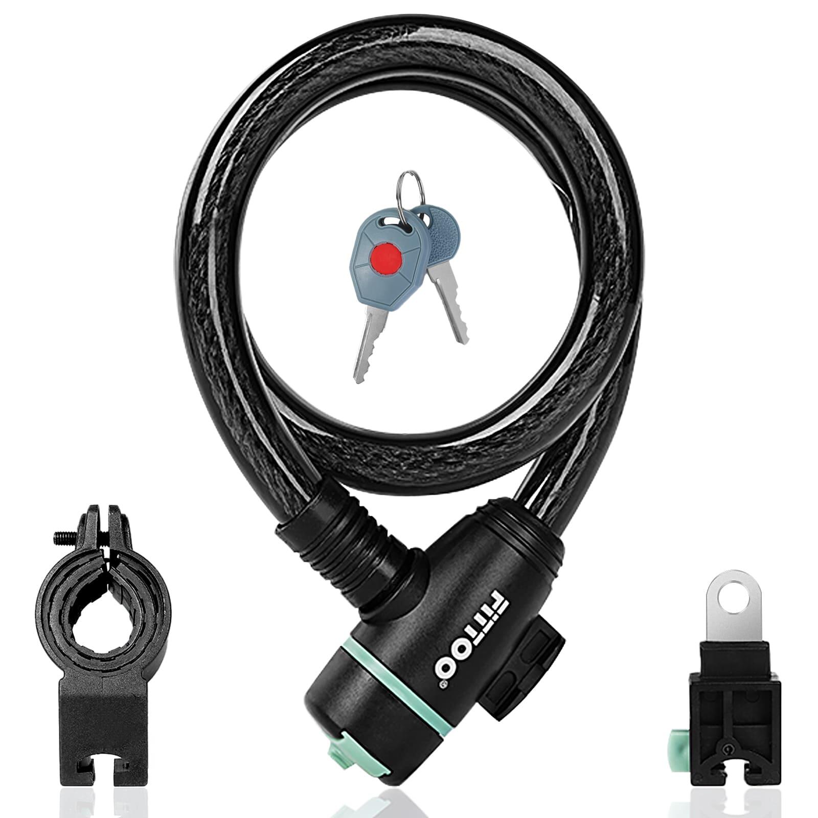 FITTOO Bike Cable Lock Bicycle Security Lock 2 Keys Two Brackets Black