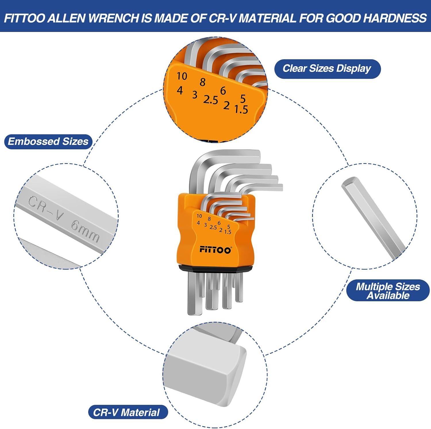 FITTOO Hex Key Set, Allen Wrench Kit, Set of 9 Pieces