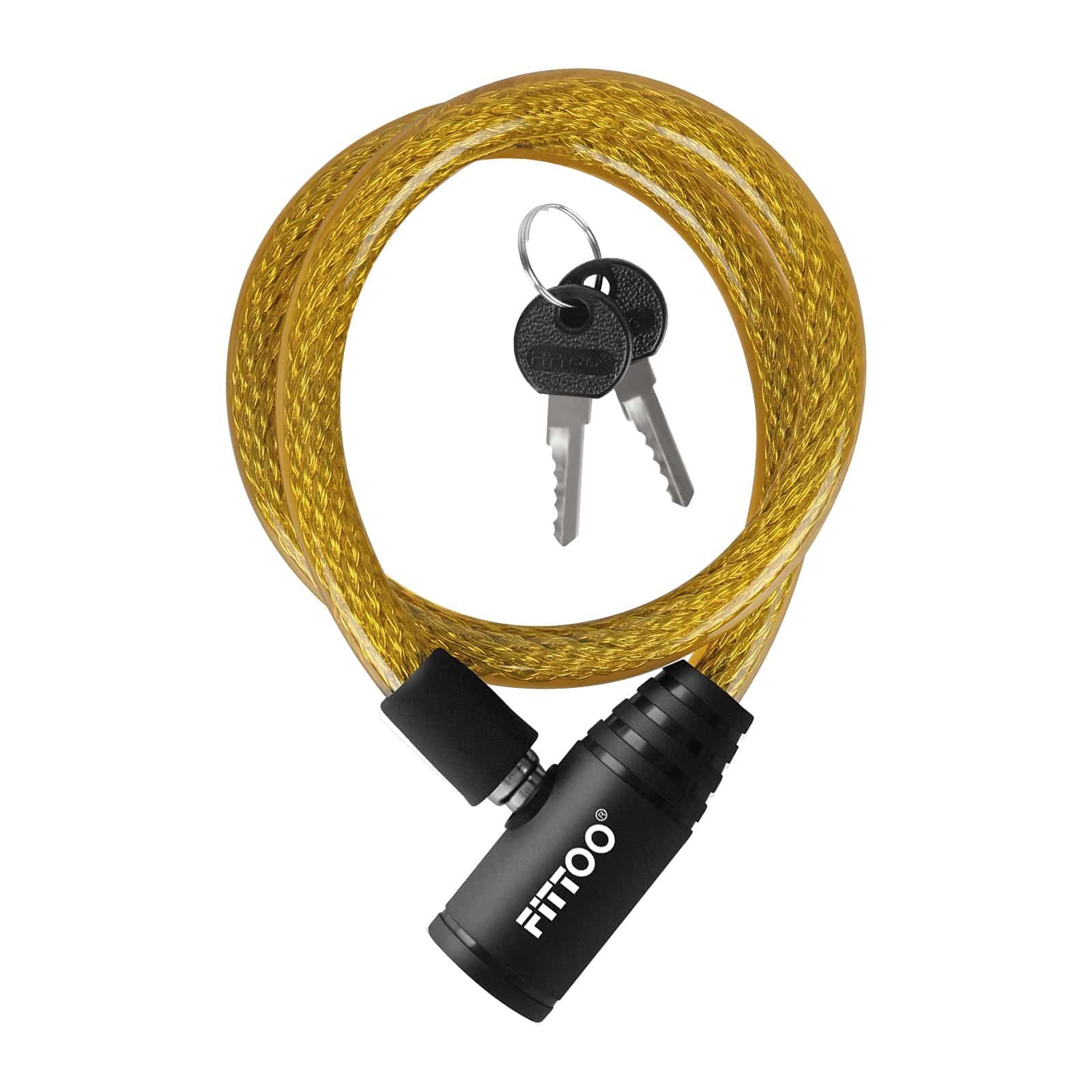 FITTOO Bike Cable Lock Bicycle Security Lock 2 Keys 5 colors 12X650mm