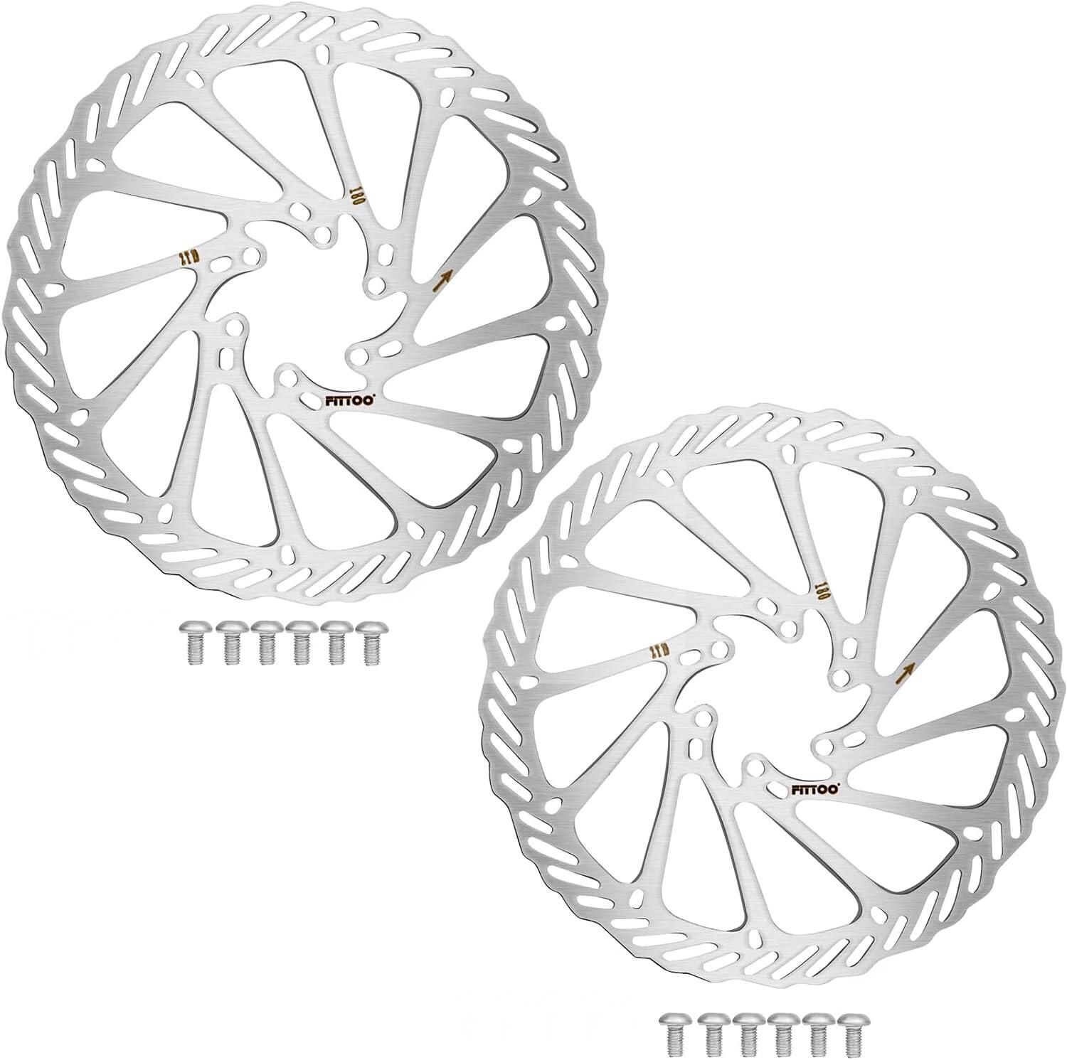 FITTOO Bicycle Bike Disc Brake Rotor with 6 Bolts - Sliver-180mm-R-2PCS