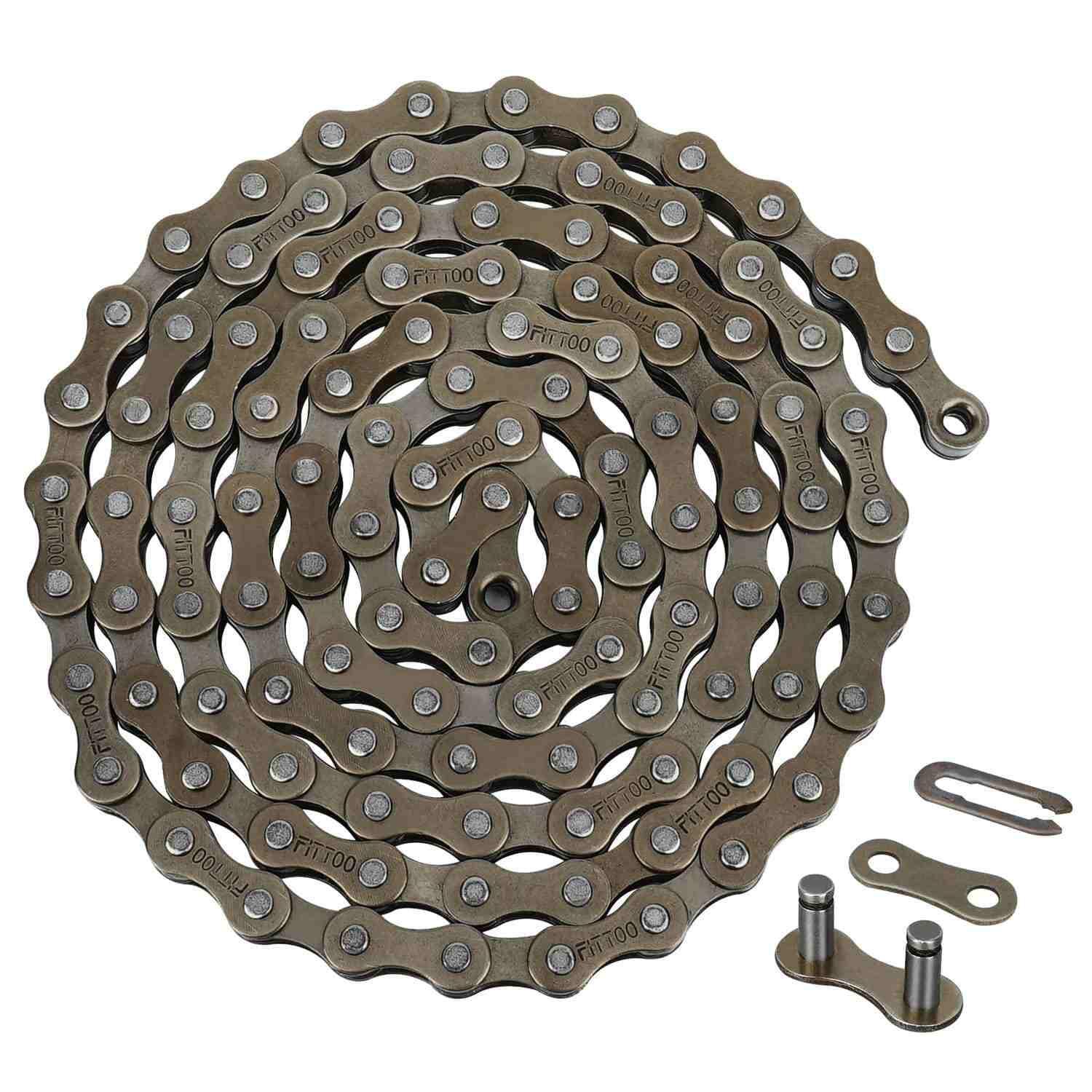 FITTOO Single Speed Bike Chain 1/2 x 1/8 Inch 72/114 Links with Chain Connector