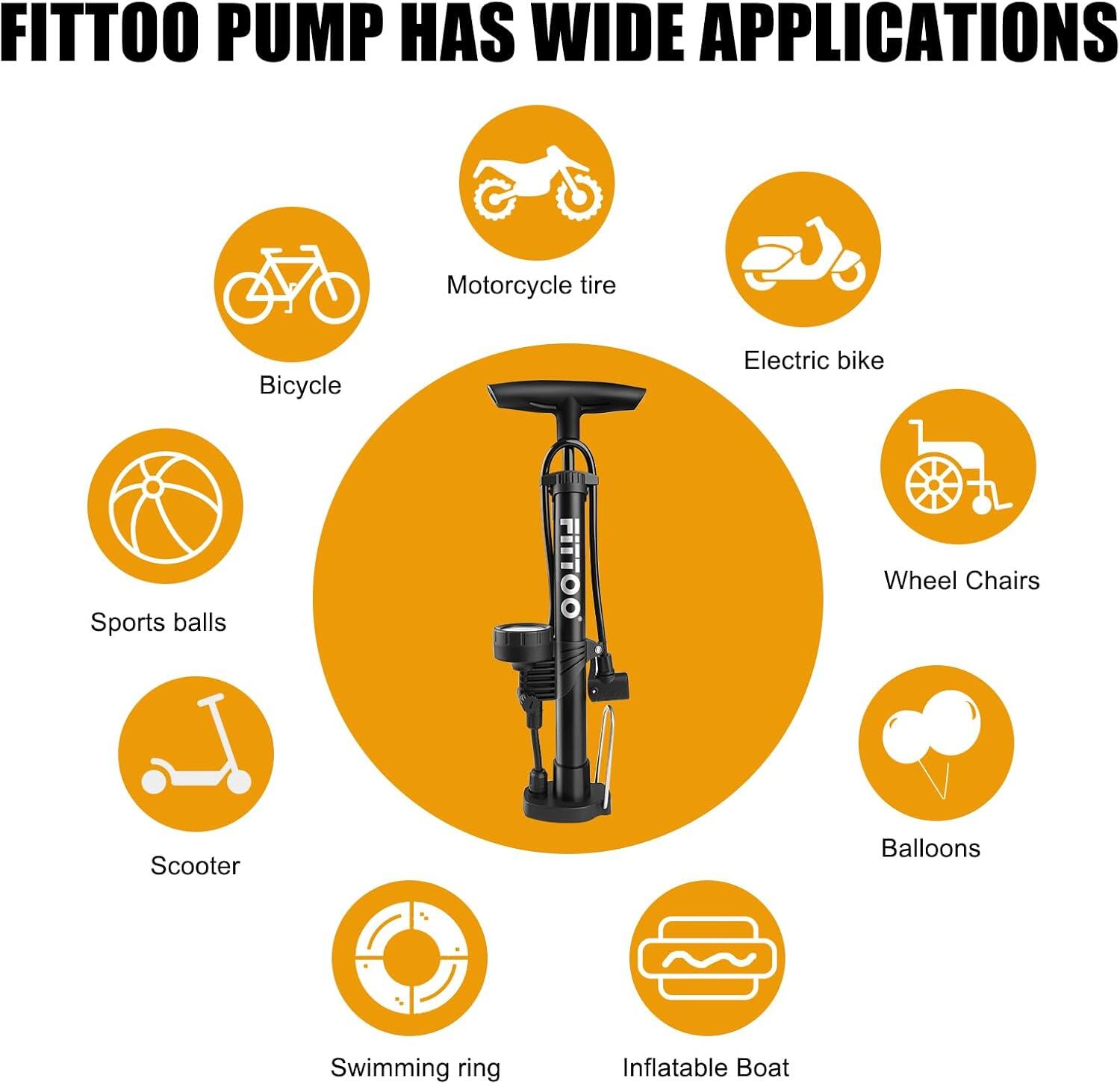 FITTOO High Pressure Bike Hand Air Pump Compatible with Presta/Schrader Valve