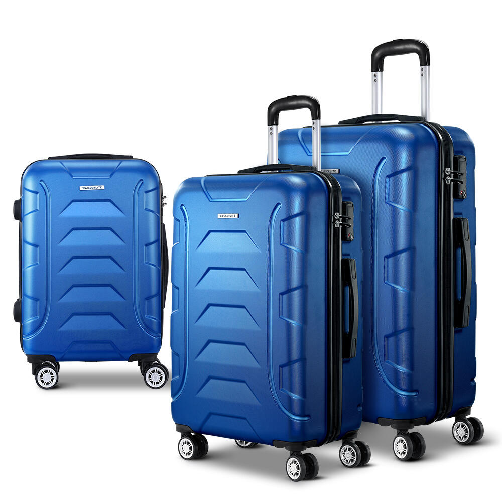 Wanderlite 3pc Luggage Trolley Travel Suitcase Set TSA Hard Shell Case Strap