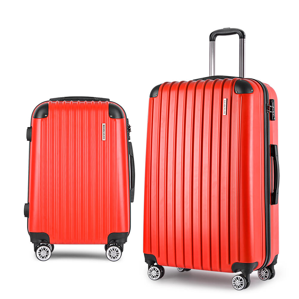Wanderlite 2pc Luggage Trolley Travel Set Suitcase TSA Hard Case Lightweight Red
