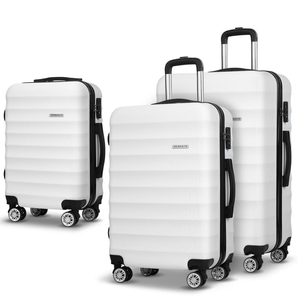 Wanderlite 3pcs Luggage Trolley Travel Suitcase Set TSA Hard Shell Case Strap
