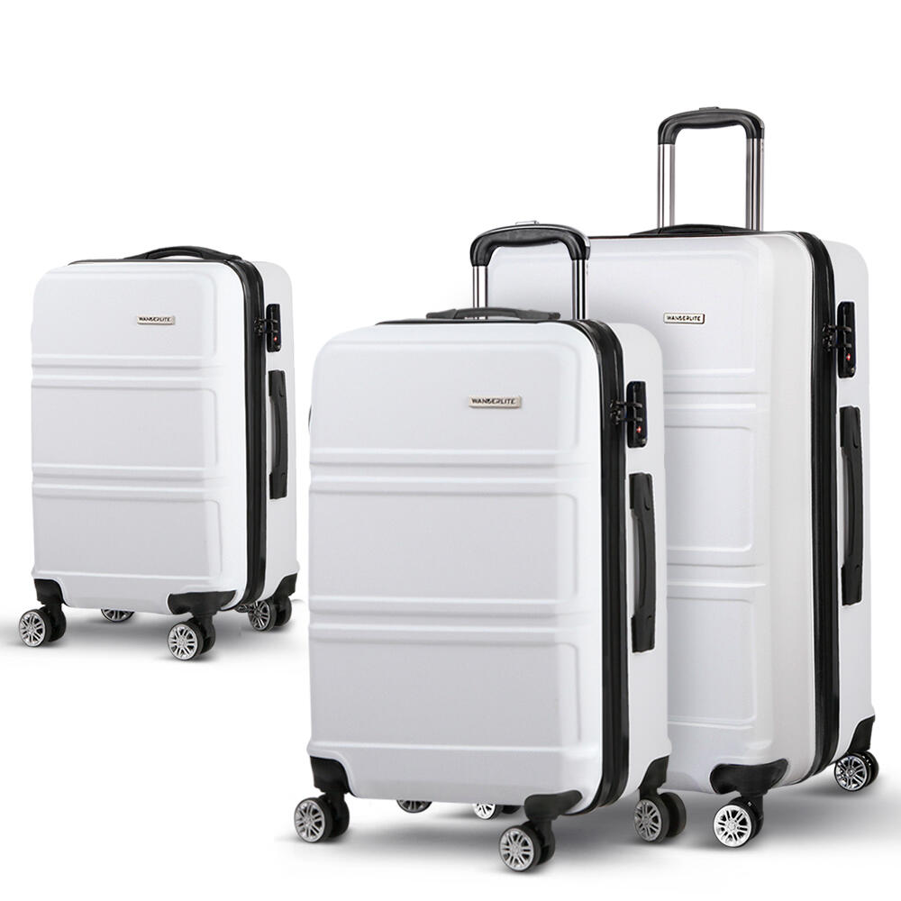 Wanderlite 3pc Luggage Trolley Set Suitcase Travel TSA Hard Case Lightweight