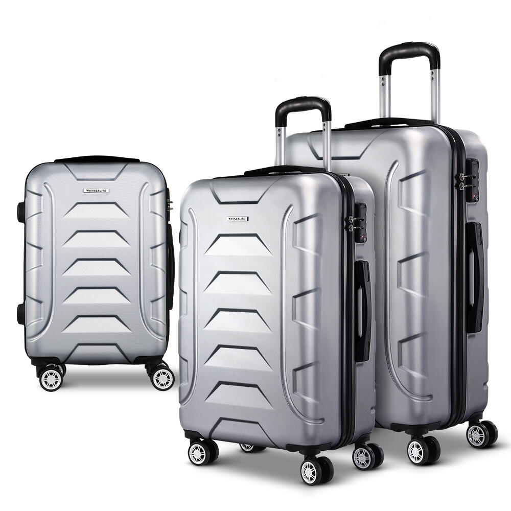 Wanderlite 3pc Luggage Trolley Travel Suitcase Set TSA Hard Case Shell Strap