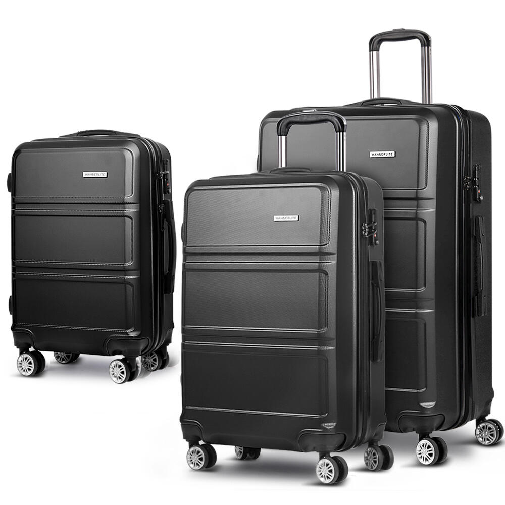 Wanderlite 3pc Luggage Trolley Set Suitcase Travel TSA Hard Case Lightweight