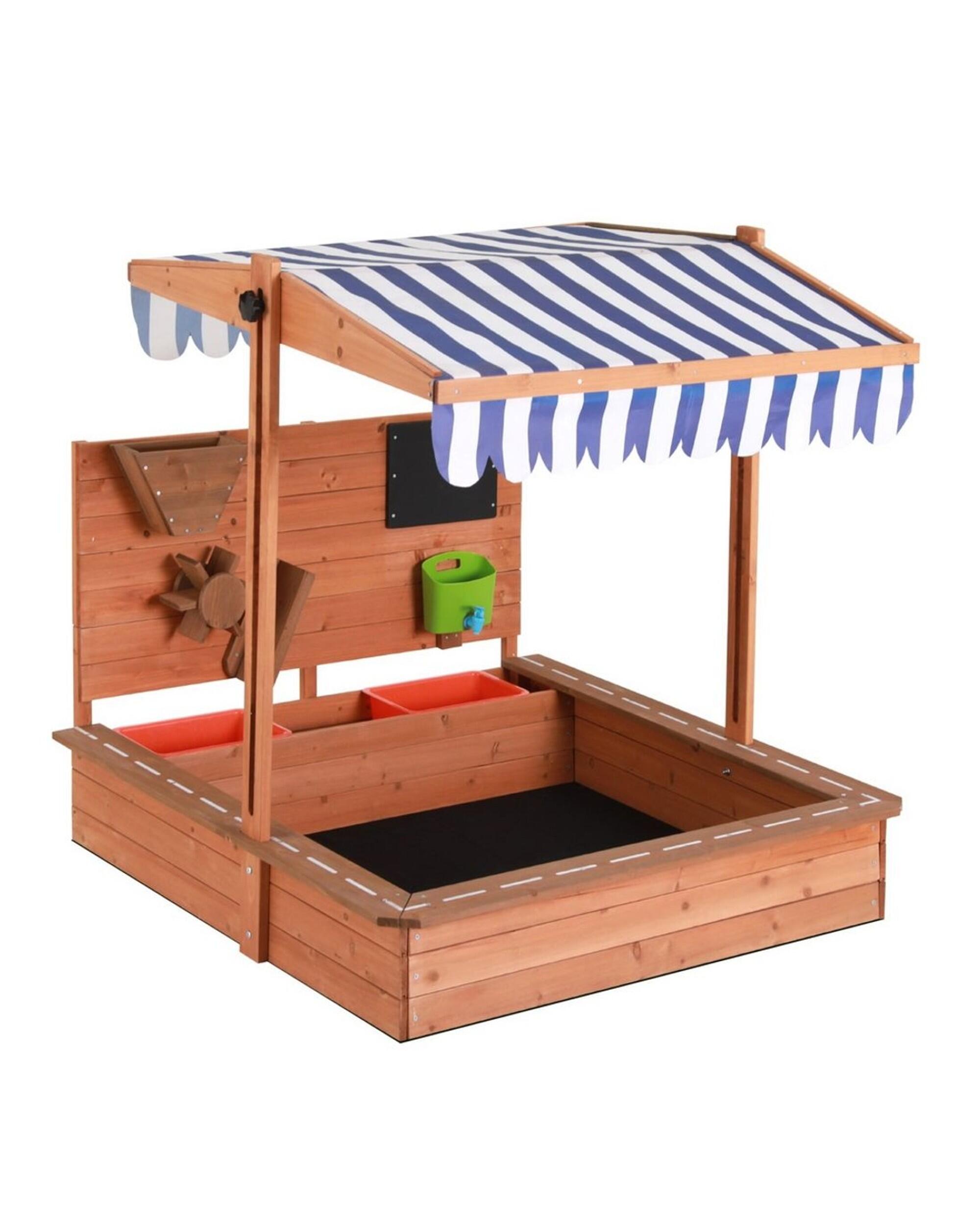 Keezi Kids Sandpit Wooden Canopy Sandbox with Cover Funnel Outdoor Toys 110cm