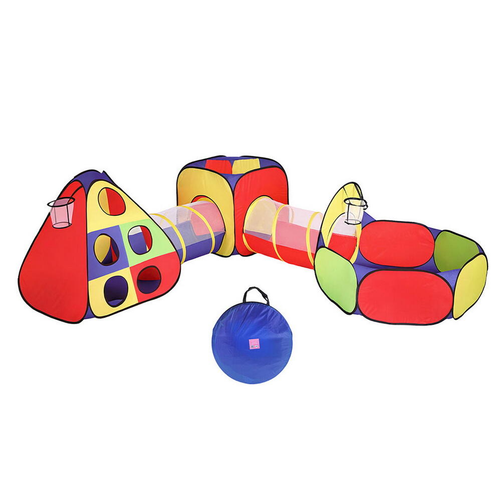 Keezi Kids Play Tent Pop Up Teepee Playhouse Ball Tunnel Basketball Hoop