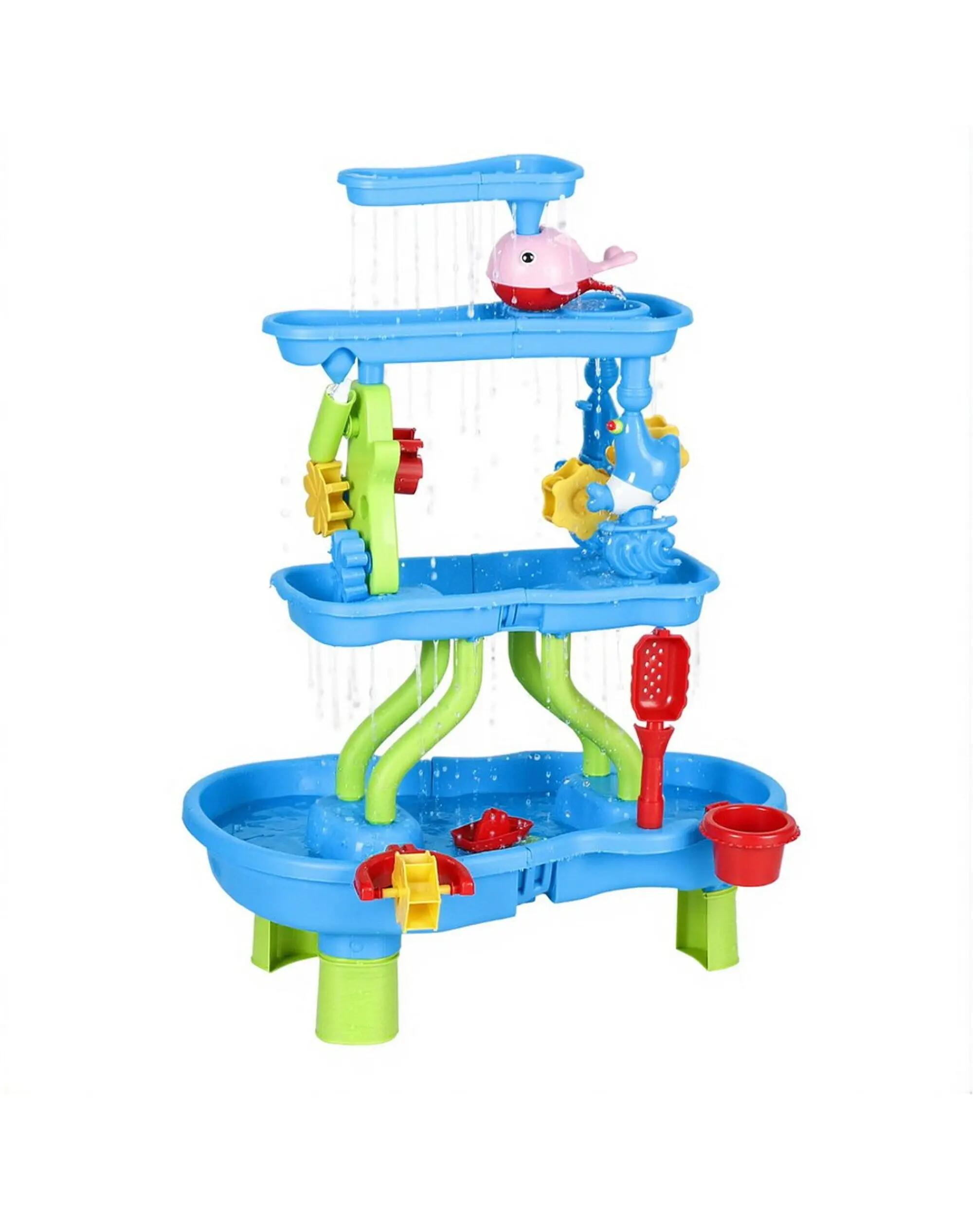 Keezi Kids Sand and Water Table 4-Tier Waterfall Sandpit Toys Beach Shovel