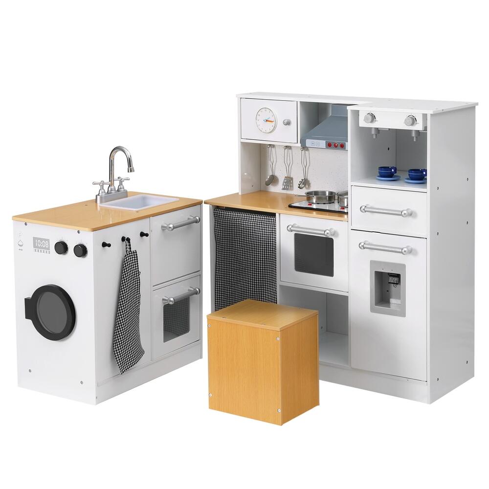 Keezi Kids Kitchen Playset 2-Piece Wooden Pretend Play Coffee Maker Toy 80CM.