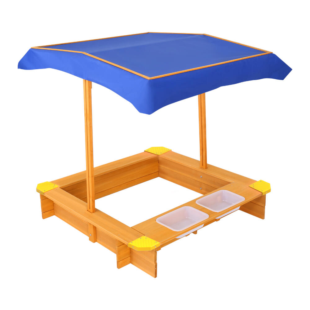 Keezi Kids Sandpit Wooden Sandbox Pit with Canopy Water Basin Toys 103cm