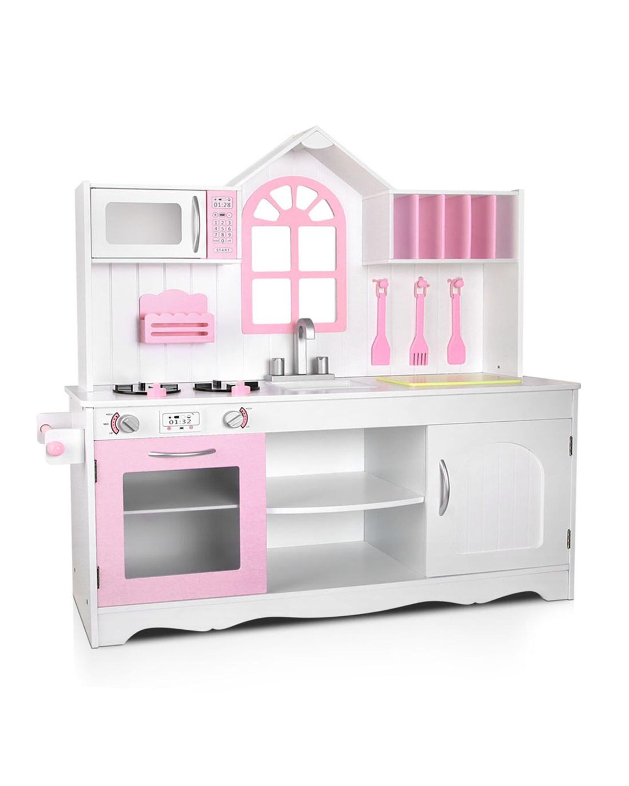 Keezi Kids Kitchen Play Set Wooden Pretend Toys Cooking Children Storage Cabinet