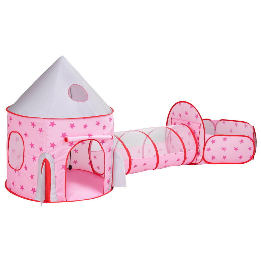 Keezi Kids Playhouse Play Tent Pop Up Castle Crawl Tunnel Basketball Hoop