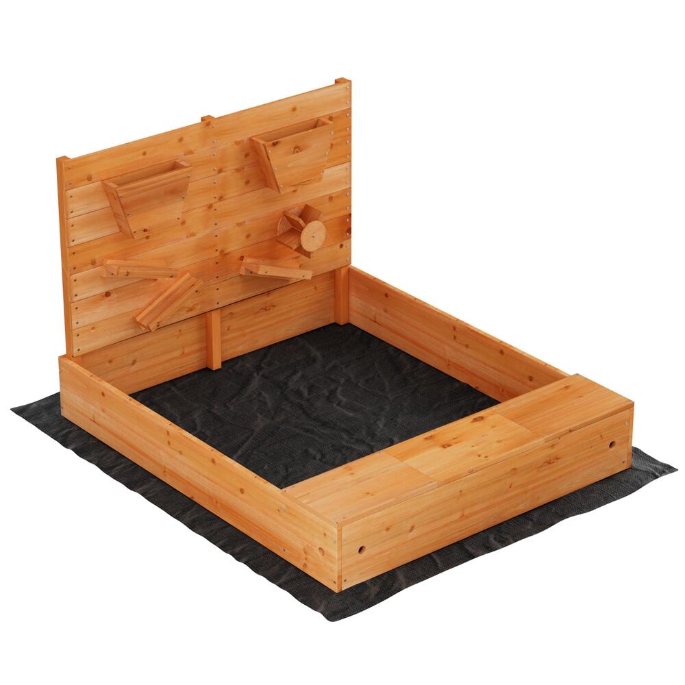Keezi Kids Sandpit Wooden Sandbox Pit with Cover Funnel Outdoor Toys 120cm