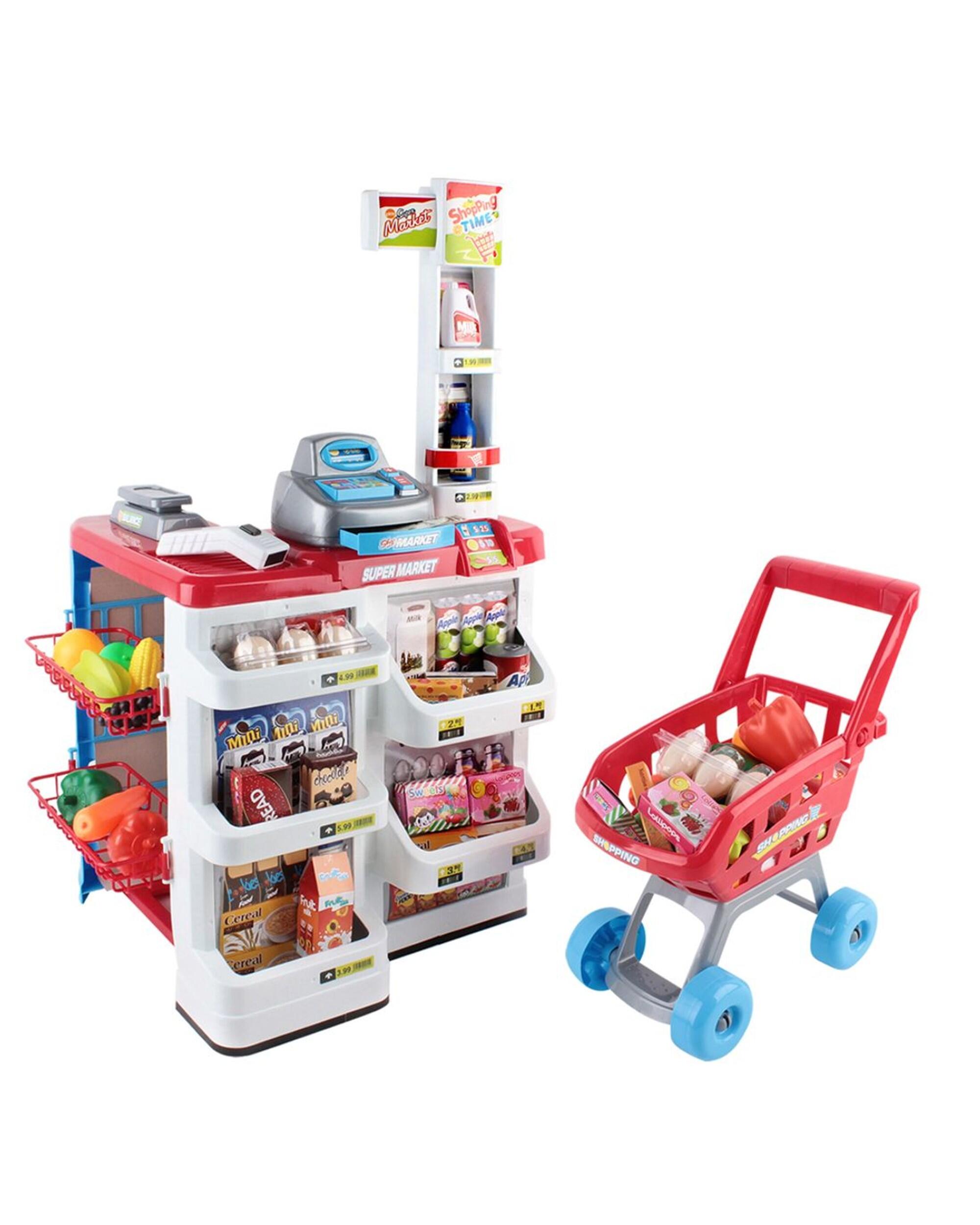 Keezi Kids Pretend Role Play Supermarket 24 Piece Playset Cash Register Trolley