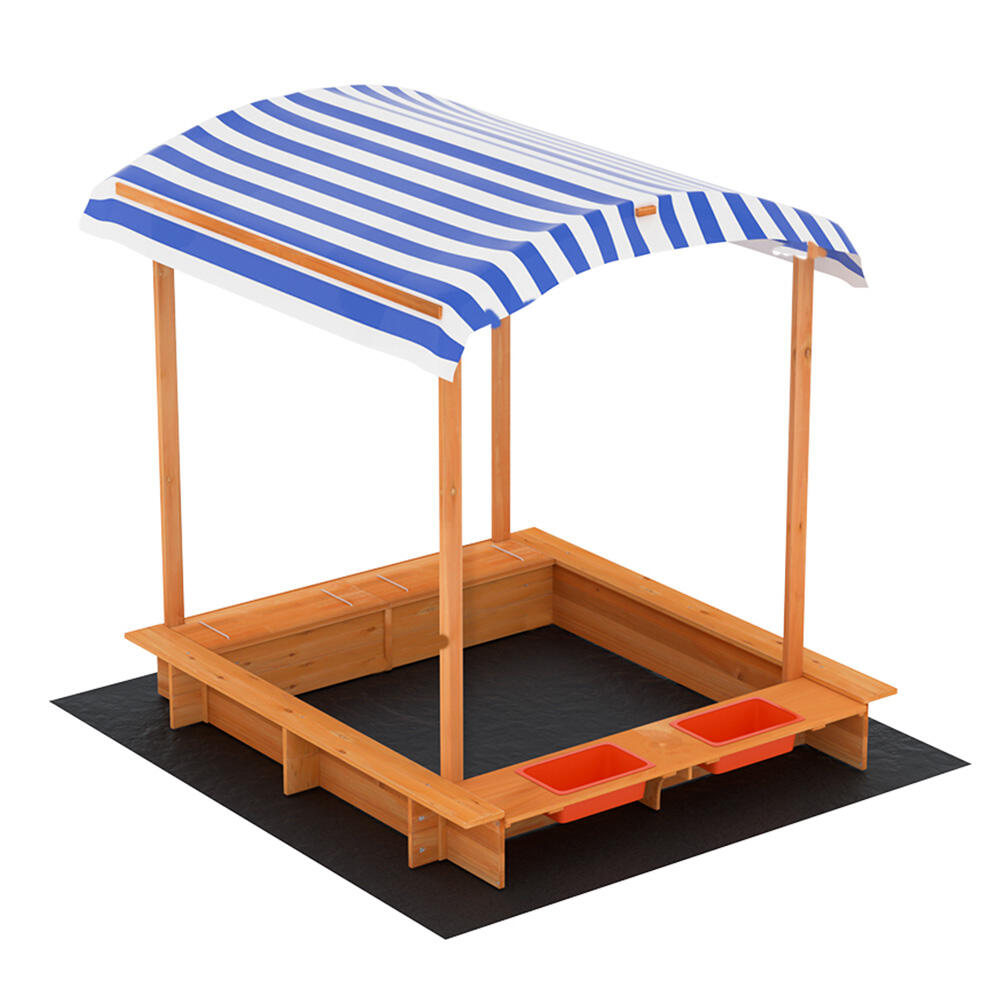 Keezi Kids Sandpit Wooden Sandbox Pit with Canopy Water Basin Toys 149cm