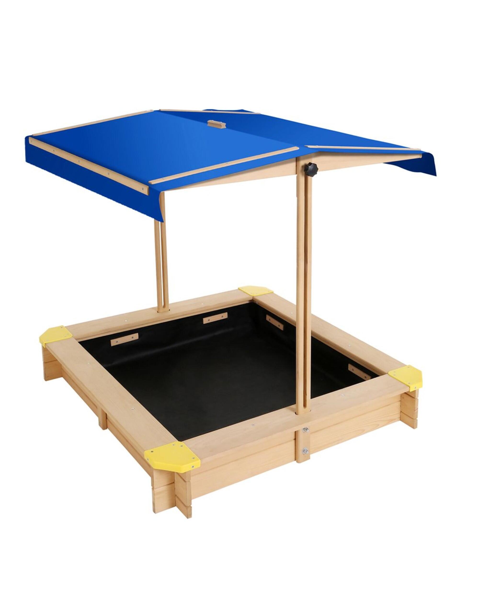Keezi Kids Sandpit Wooden Sandbox Sand Pit with Canopy Bench Seat Toys 101cm