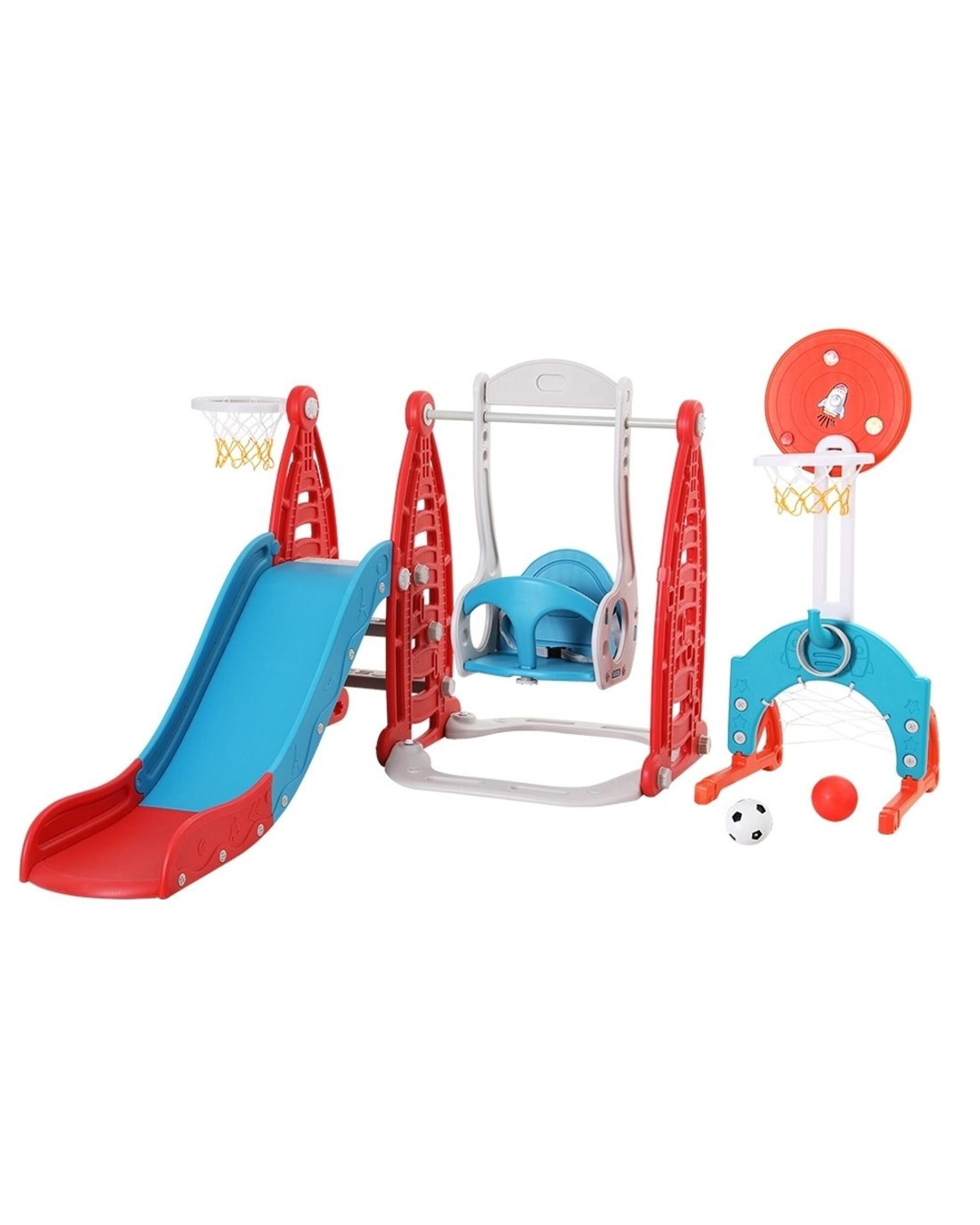 Keezi Kids Slide Swing Set Basketball Hoop Rings Football Outdoor Toys 140cm