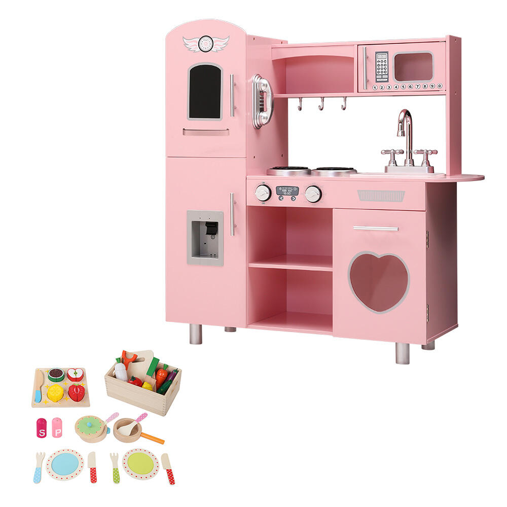 Keezi Kids Kitchen Play Set Wooden Pretend Toys Cooking Children Food