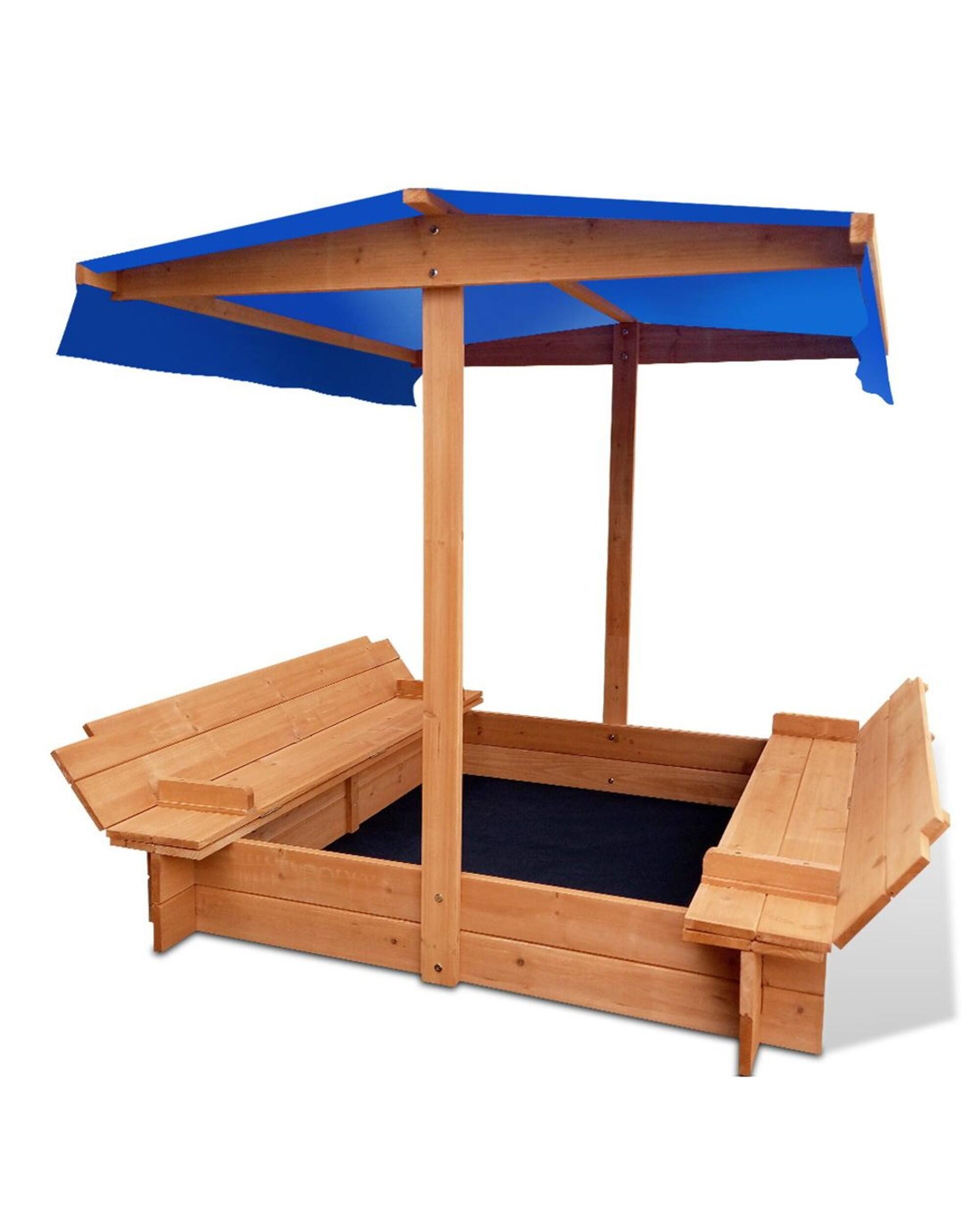 Keezi Kids Sandpit Wooden Sandbox Sand Pit with Canopy Foldable Seat Toys 120cm