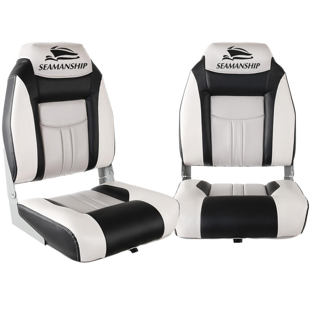 Seamanship 2X Folding Boat Seats Marine Seat Swivel High Back 12cm Padding