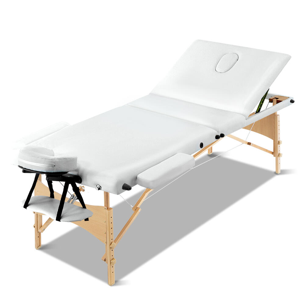 Zenses Massage Table 70cm Portable 3 Fold Wooden Beauty Bed