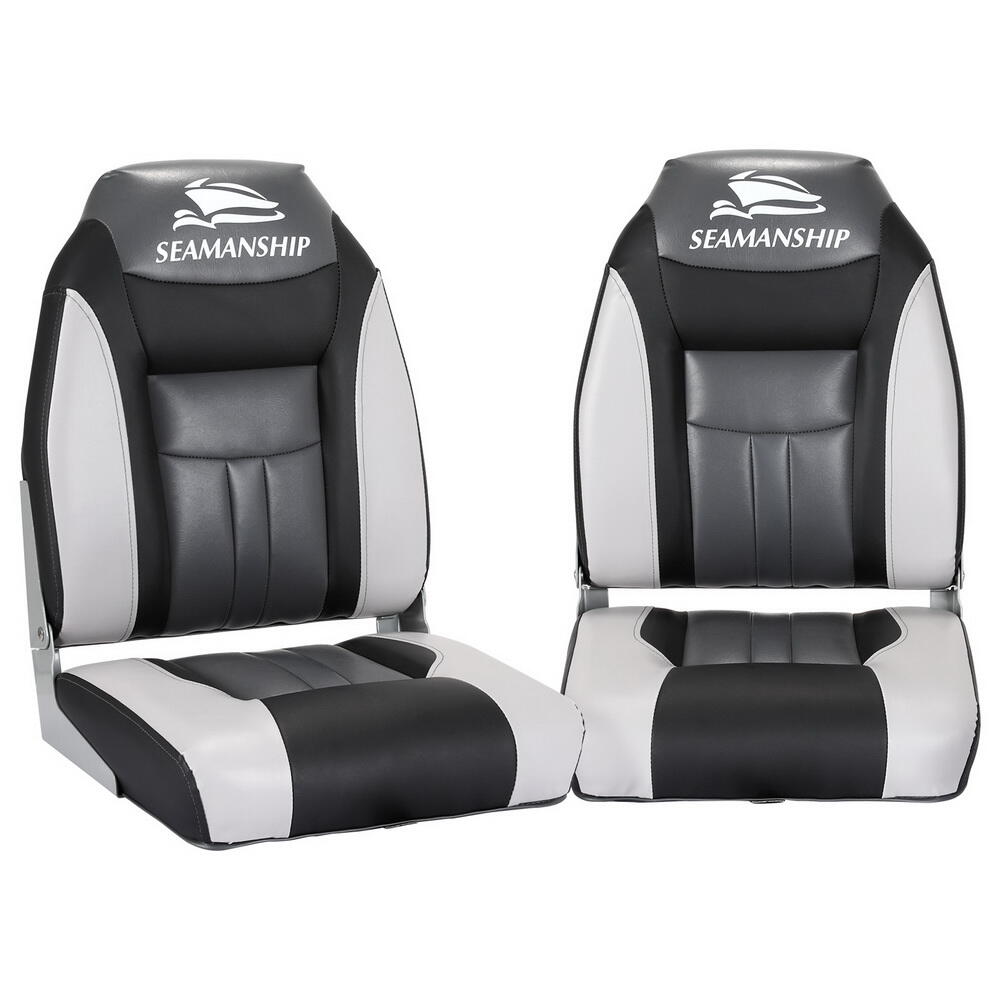 Seamanship 2X Folding Boat Seats Marine Seat Swivel High Back 12cm Padding