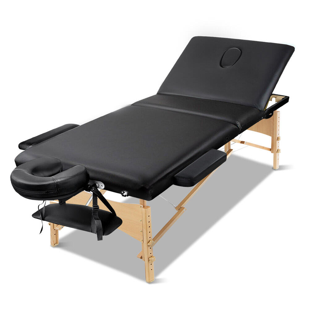 Zenses Massage Table 75cm Portable 3 Fold Wooden Beauty Bed