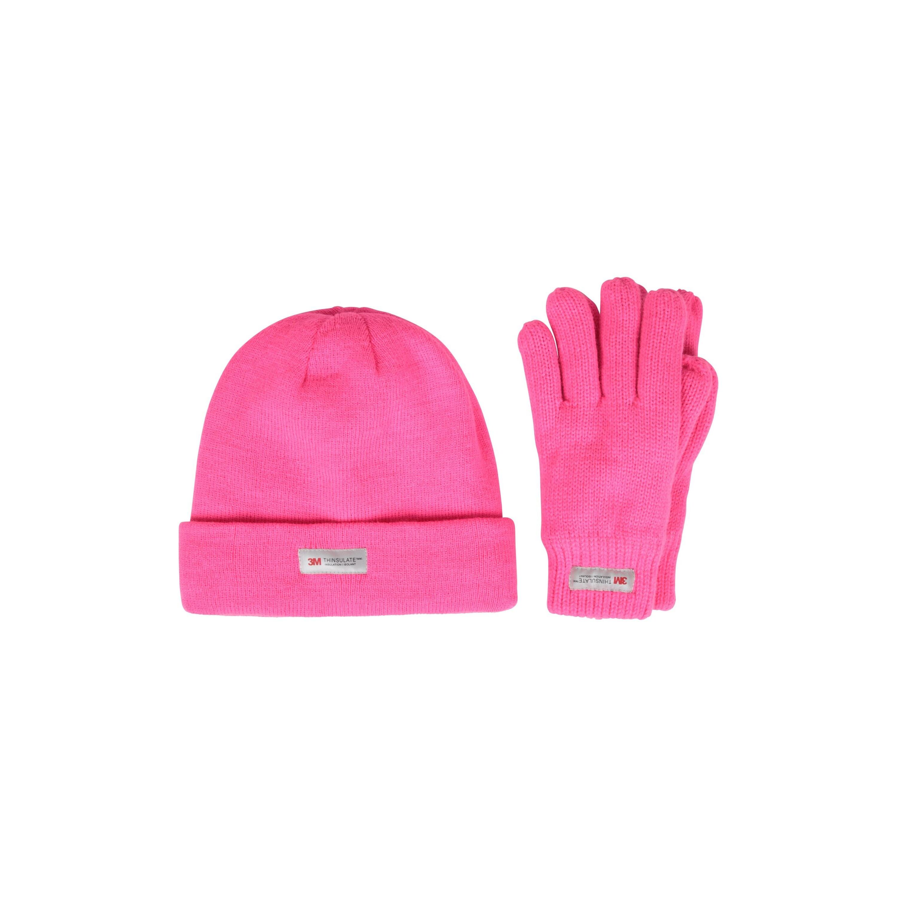 MOUNTAIN WAREHOUSE Childrens/Kids Thinsulate Fleece Beanie & Gloves Set (Bright Pink)