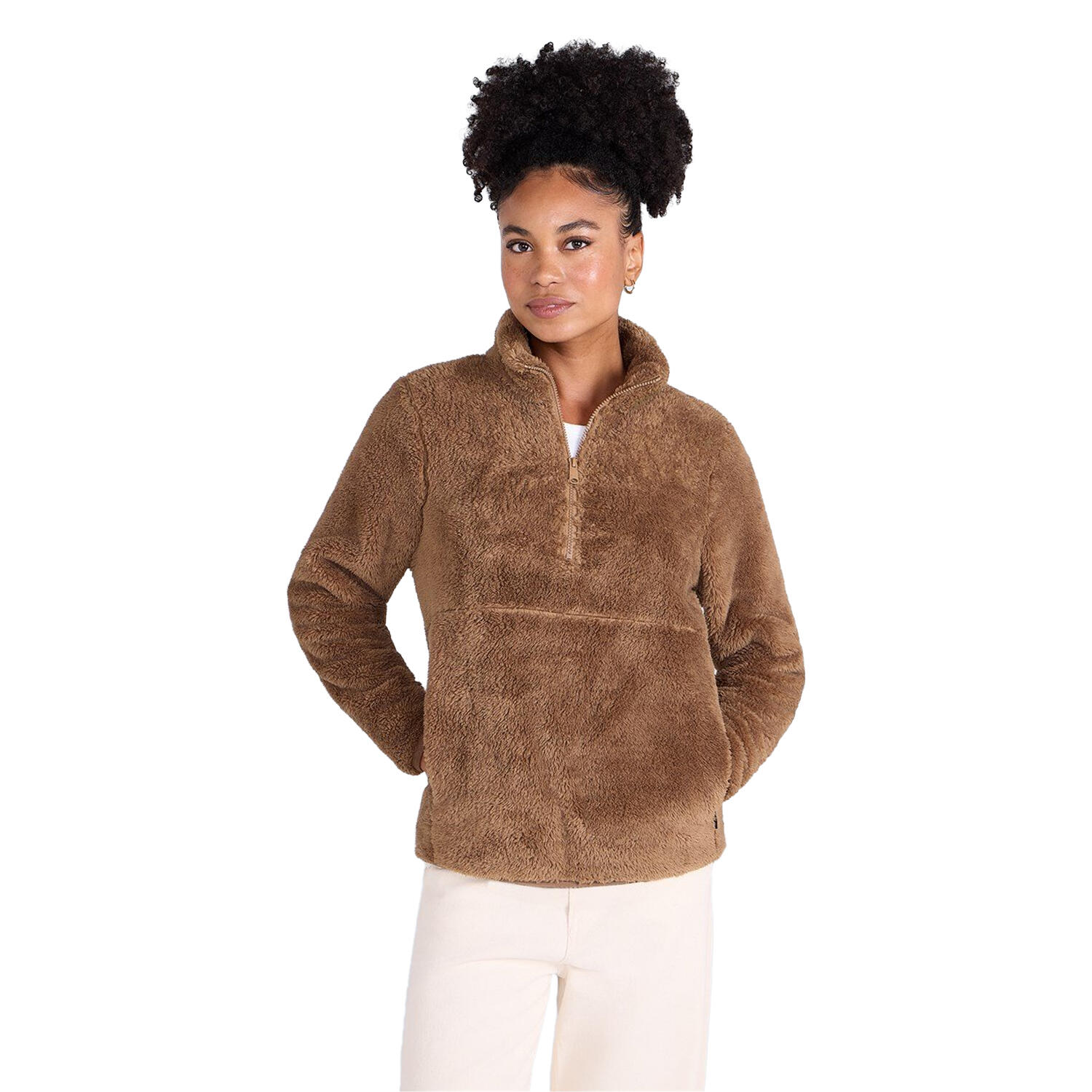 Jacke für , mit halbem Reißverschluss, TeddyStoff Damen Hautbraun 3/4