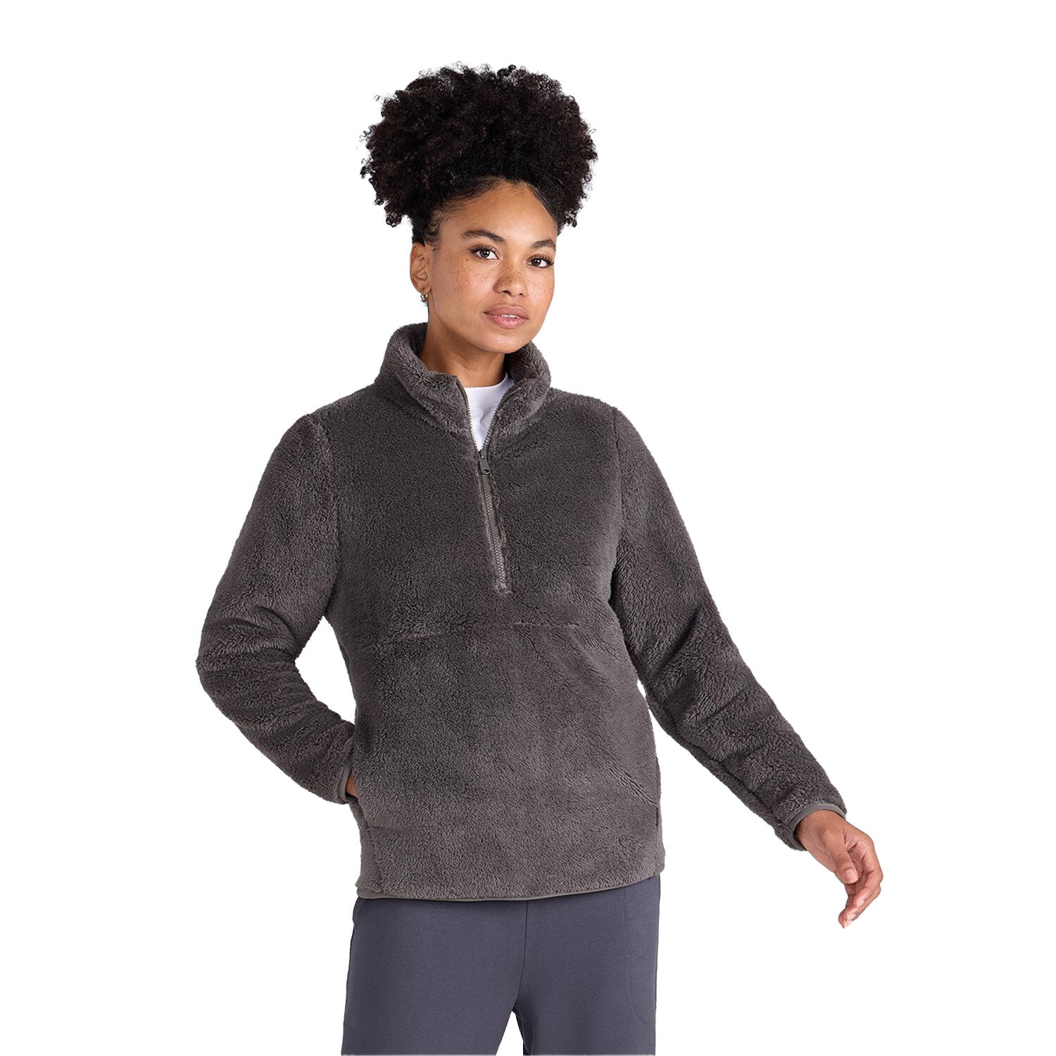Jacke für , mit halbem Reißverschluss, TeddyStoff Damen Khaki 3/4