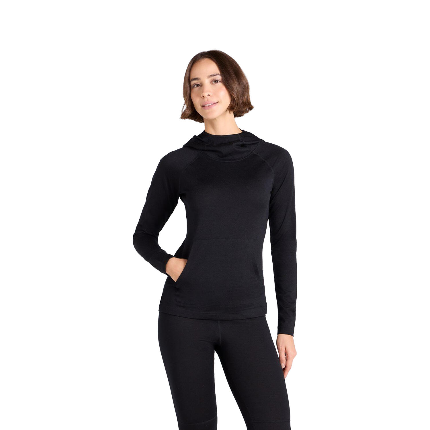 Womens/Ladies Merino Wool Hoodie (Black) 3/4