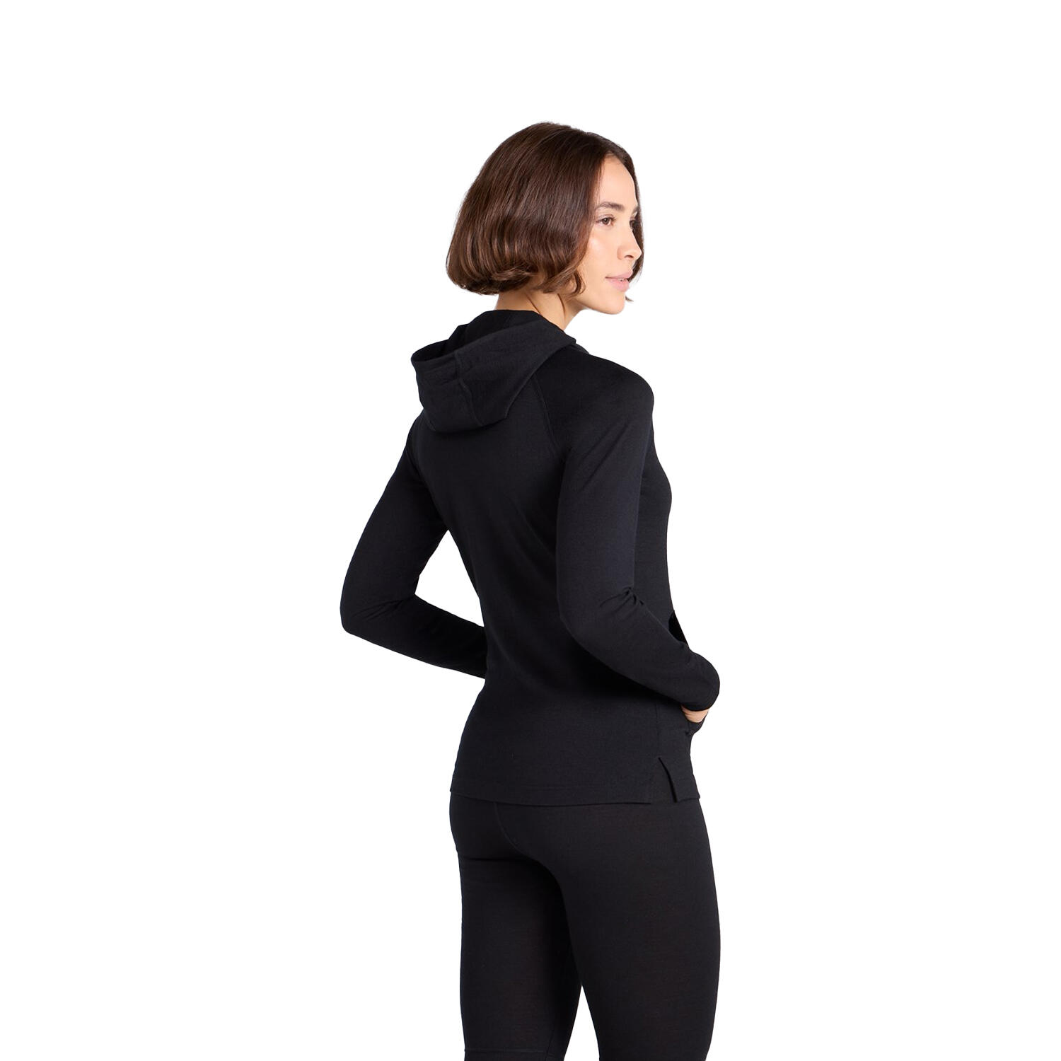 Womens/Ladies Merino Wool Hoodie (Black) 4/4