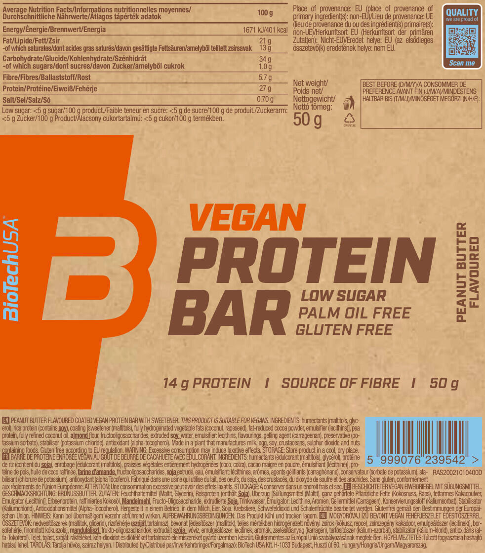 Barres protéinées vegan - Vegan Protein Bar - Beurre de Cacahuète 3/4