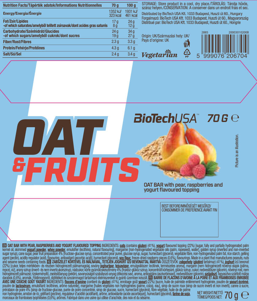 Barrette energetiche - Oat & Fruit - Pera e Lampone 3/4
