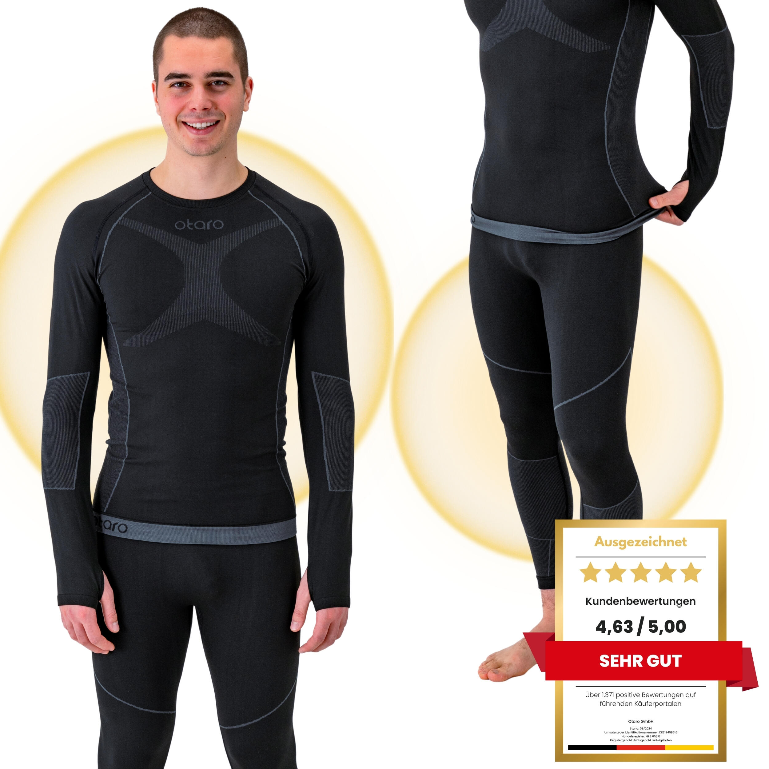 Otaro - Ensemble Sous-vêtement Thermique Homme - Seamless : Haut + Bas | Noir - Sous Vêtement Bas - Noir - Decathlon