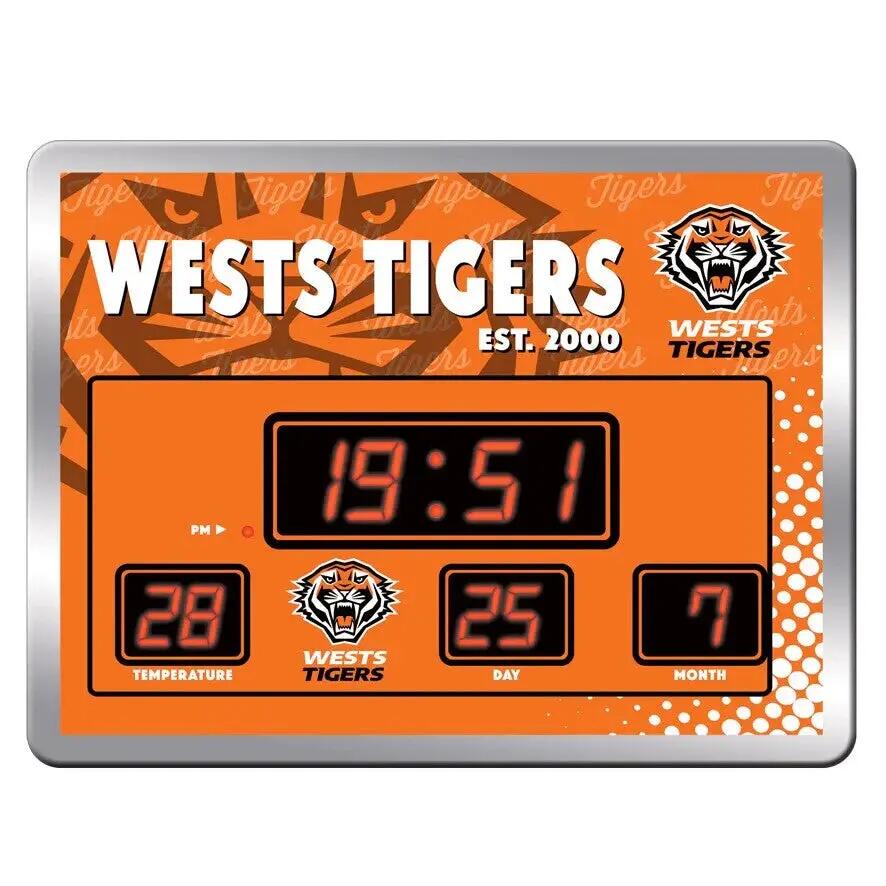 NRL LED Scoreboard Clock - West Tigers - 45x33cm - Time Temp Date