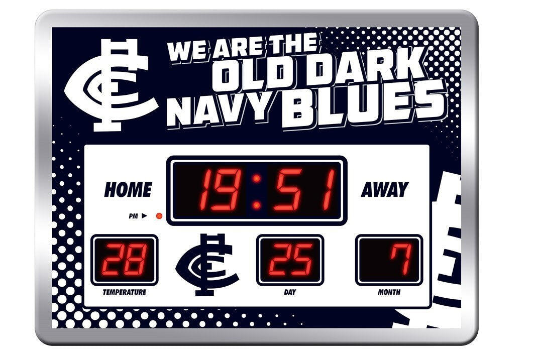 AFL LED Scoreboard Clock - Carlton Blues - 45x33cm - Time Temp Date