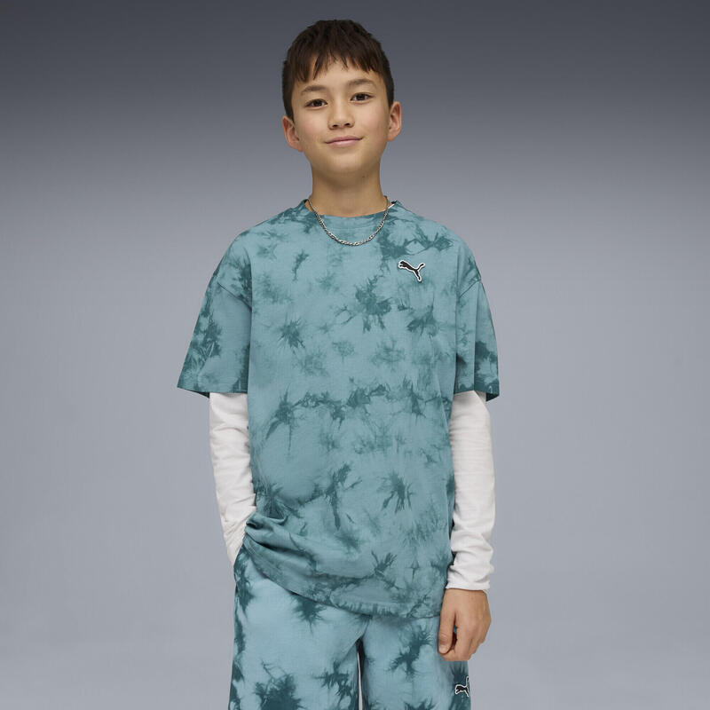 Tricou fitness copii croială lejeră Essentials Tie Dye, albastru-verde PUMA