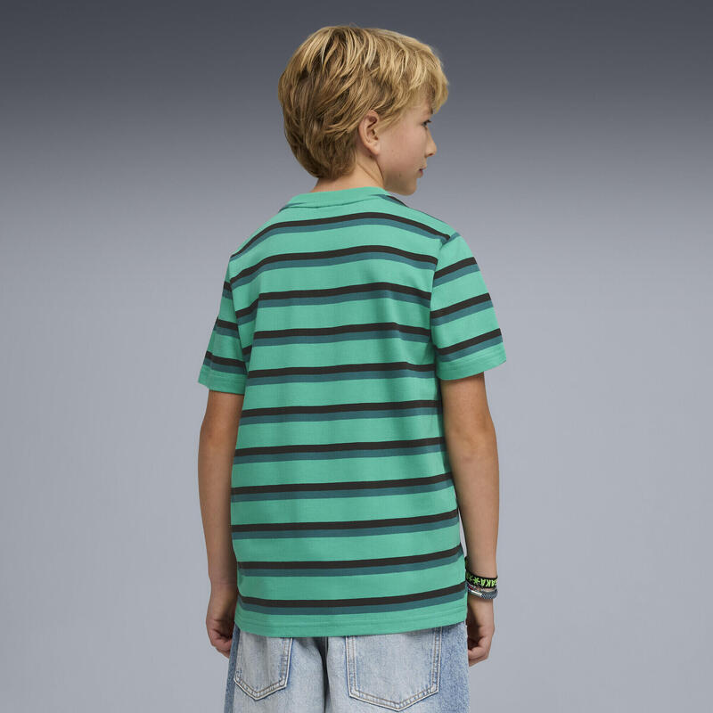 Tricou copii mânecă scurtă Essentials, verde cu dungi negre și albastre PUMA