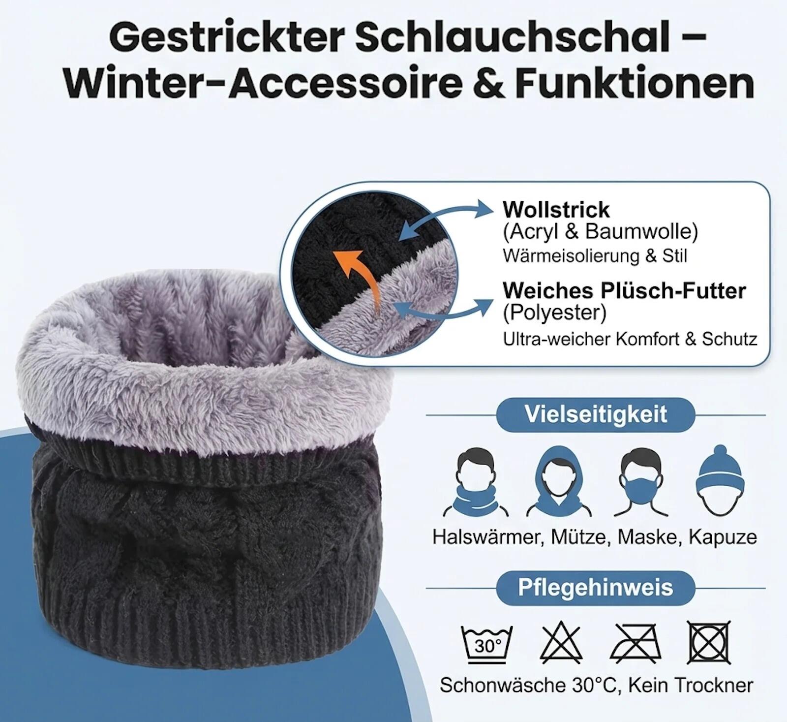 Schlauchschal Schwarz mit Fleecefutter Sehr warm Loop Schal Ski Wandern 3/7