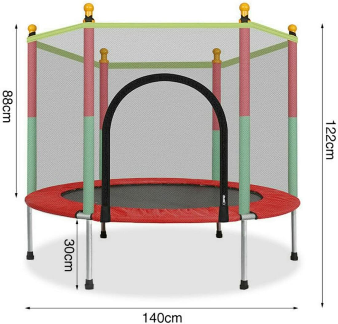 Cama Elástica Infantil 140 cm Capacidad 50 kg Acero Red de Seguridad 2 2/4