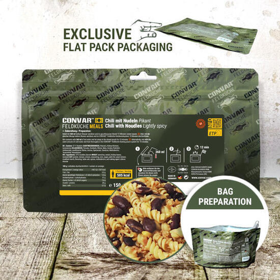 CONVAR™ Feldküche Chili mit Nudeln Trekkingnahrung (1 Portion) (150g)