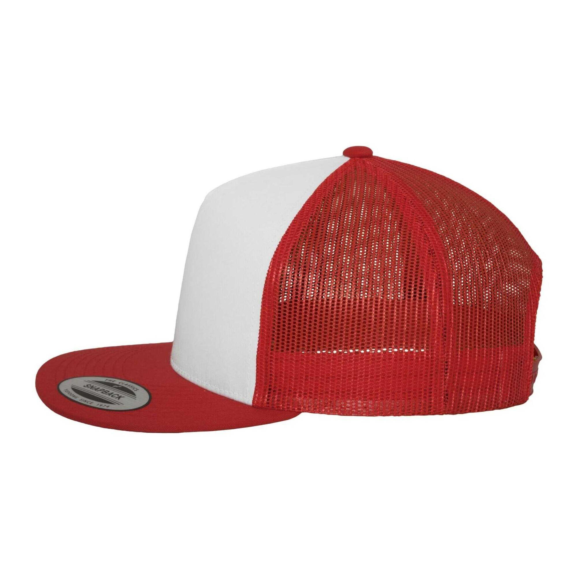 Cappellino Da Camionista Semplice Adulto Unisex Flexfit Classic Rosso Bianco 3/4