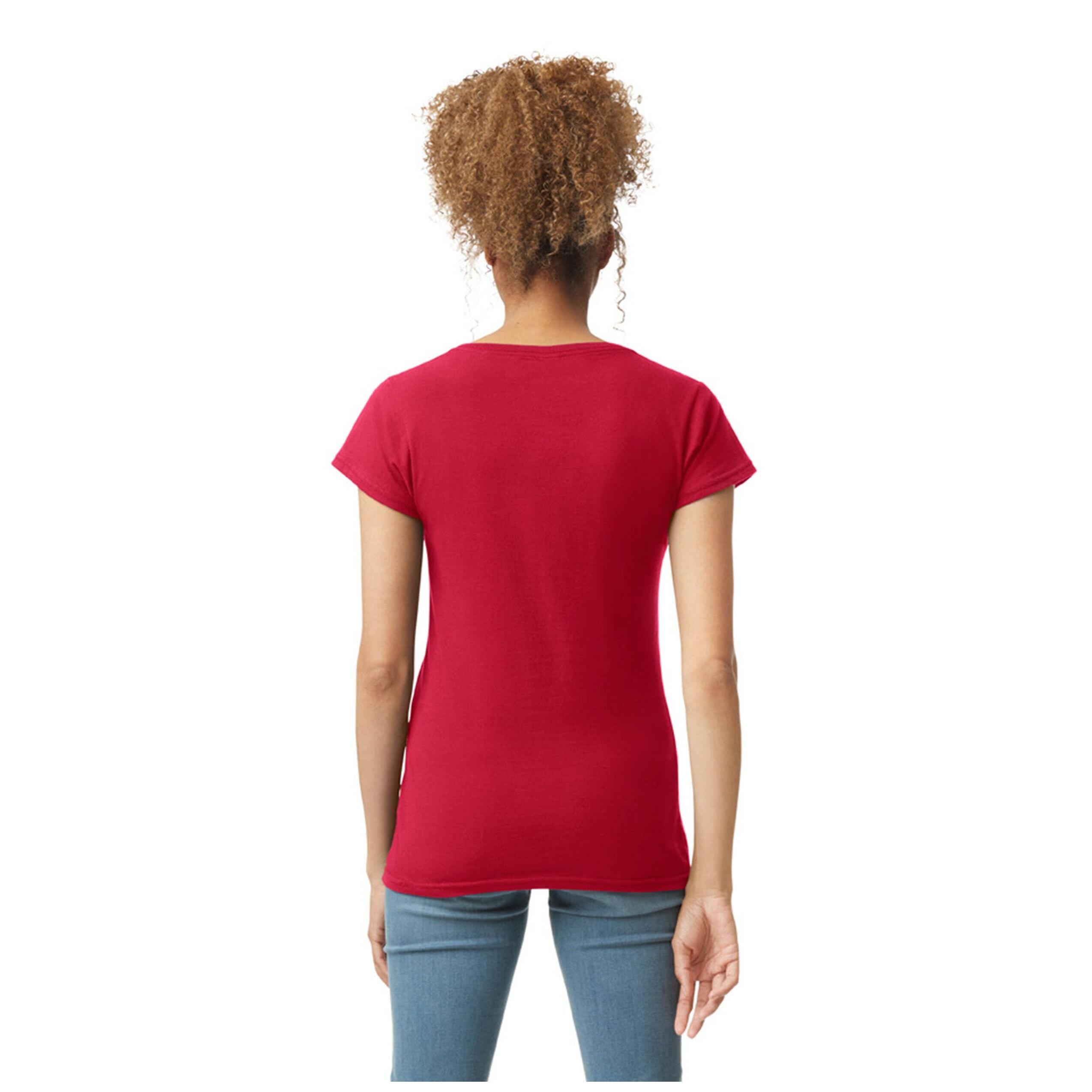 Maglietta Soffice Scollo A V Donna Gildan Rosso Ciliegio 3/4