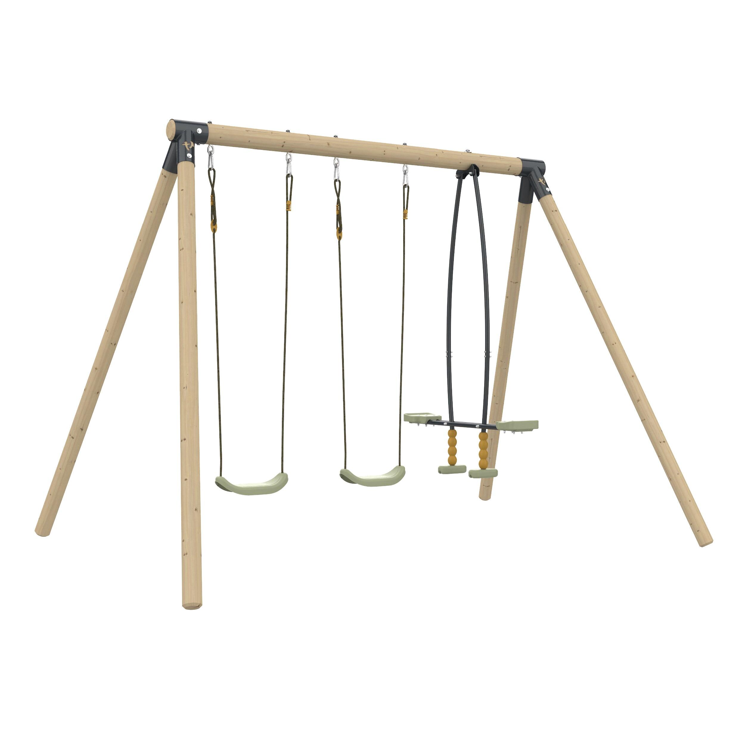 Portique 2 balançoires et vis-à-vis BARBICHE bois H224cm 1/5