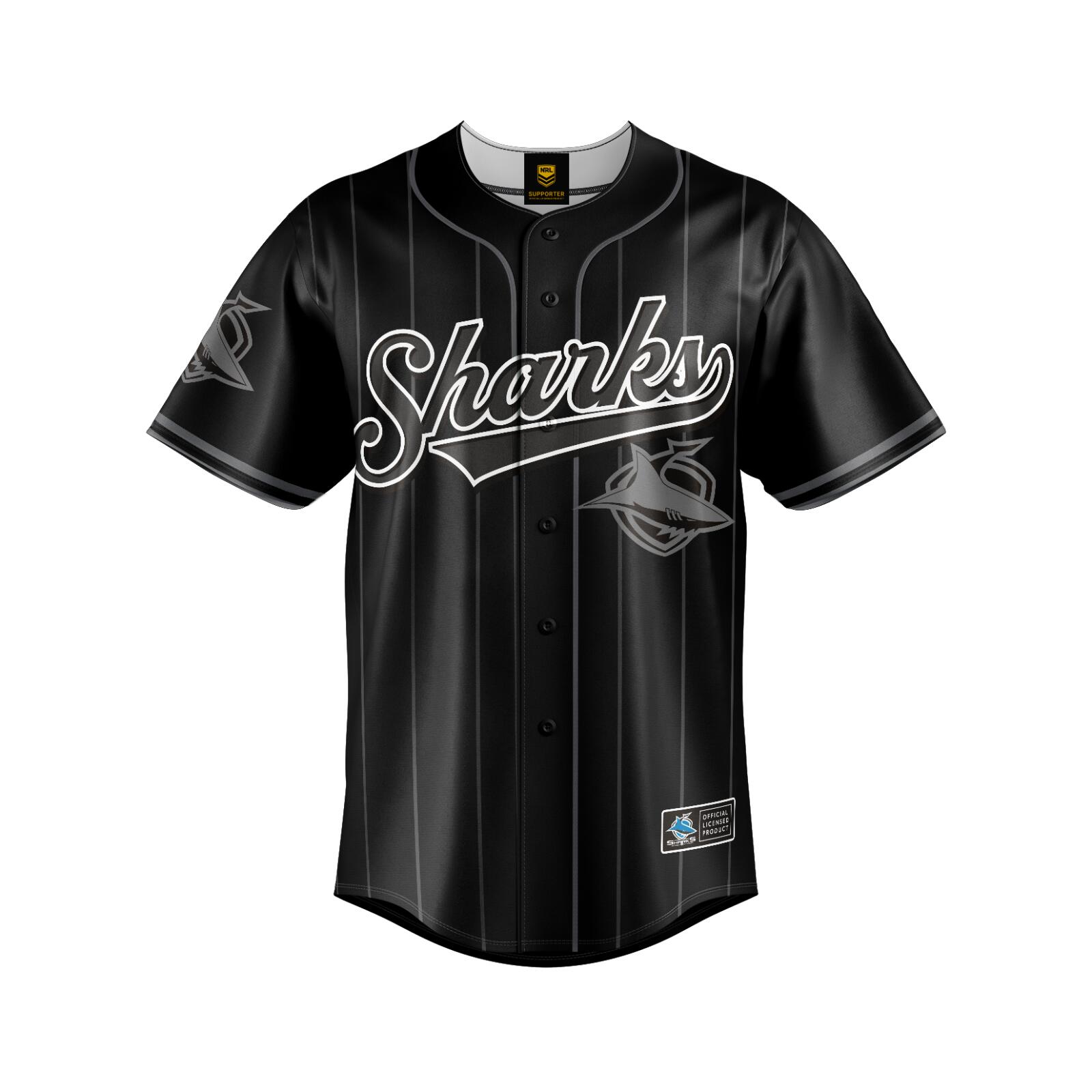 NRL Blackout Baseball Shirt - Cronulla Sharks - Adult - Mens - Polo